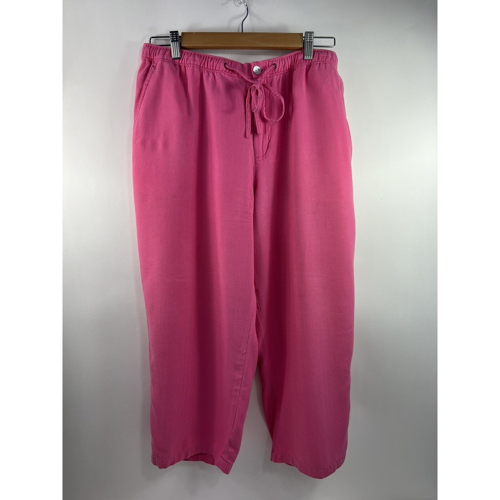 Caribbean Joe Pink Silk Blend Cropped Capri Pants Womens Sz L Elastic Waist